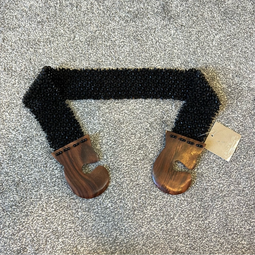 Anthropologie Black Woven Belt with Wooden Buckle - Picture 8 of 12